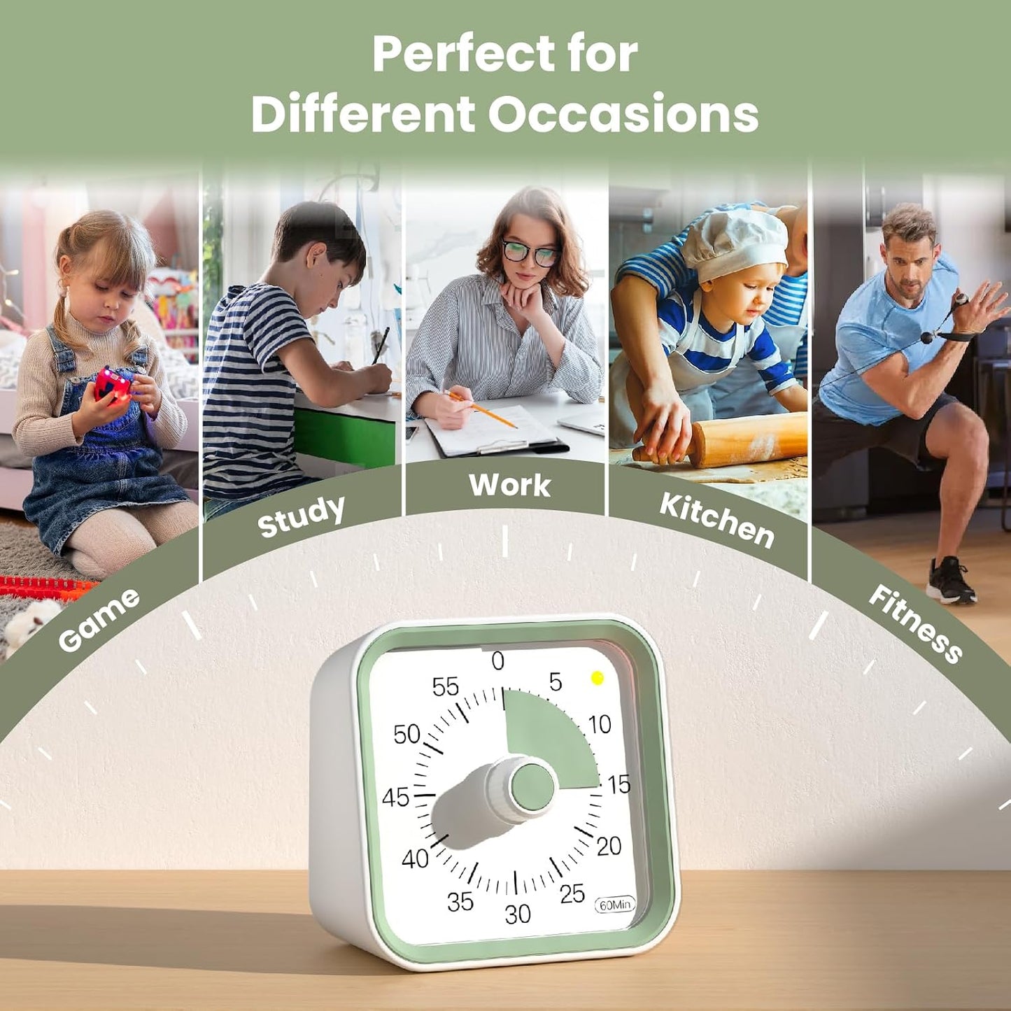 Visual Timer for Kids, Countdown Timer with Pause Function, White | Timer for Kitchen Cooking, Classroom, Study, Toddler, ADHD, Cute Timer Clock, Alarm 3 Volume Levels, Light Indicator