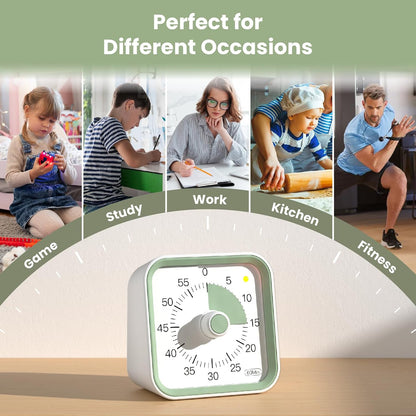 Visual Timer for Kids, Countdown Timer with Pause Function, White | Timer for Kitchen Cooking, Classroom, Study, Toddler, ADHD, Cute Timer Clock, Alarm 3 Volume Levels, Light Indicator