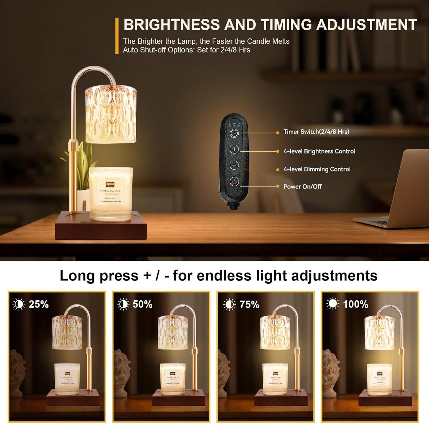 Candle Warmer Lamp with 3 Bulbs, Adjustable Height Dimmable Candle Warmer with Timer, Candle Lamp with Charming Gift Box Ribbon,Birthday Gifts for Women Mom, House Warming Gifts New Home Decor