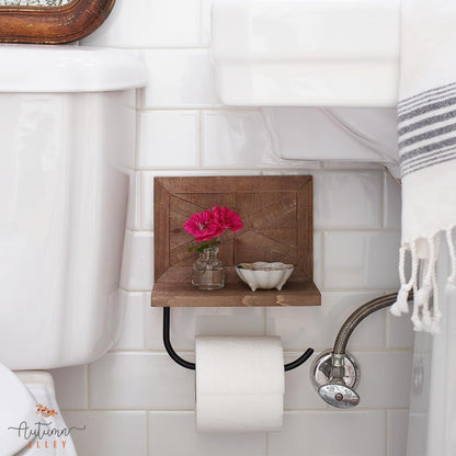 Autumn Alley Rustic Farmhouse Toilet Paper Holder with Shelf for Wipes - Rustic Farmhouse Bathroom Decor - Farmhouse Bathroom Accessories and Western Bathroom Decor Wall Mounted, Brown Wood