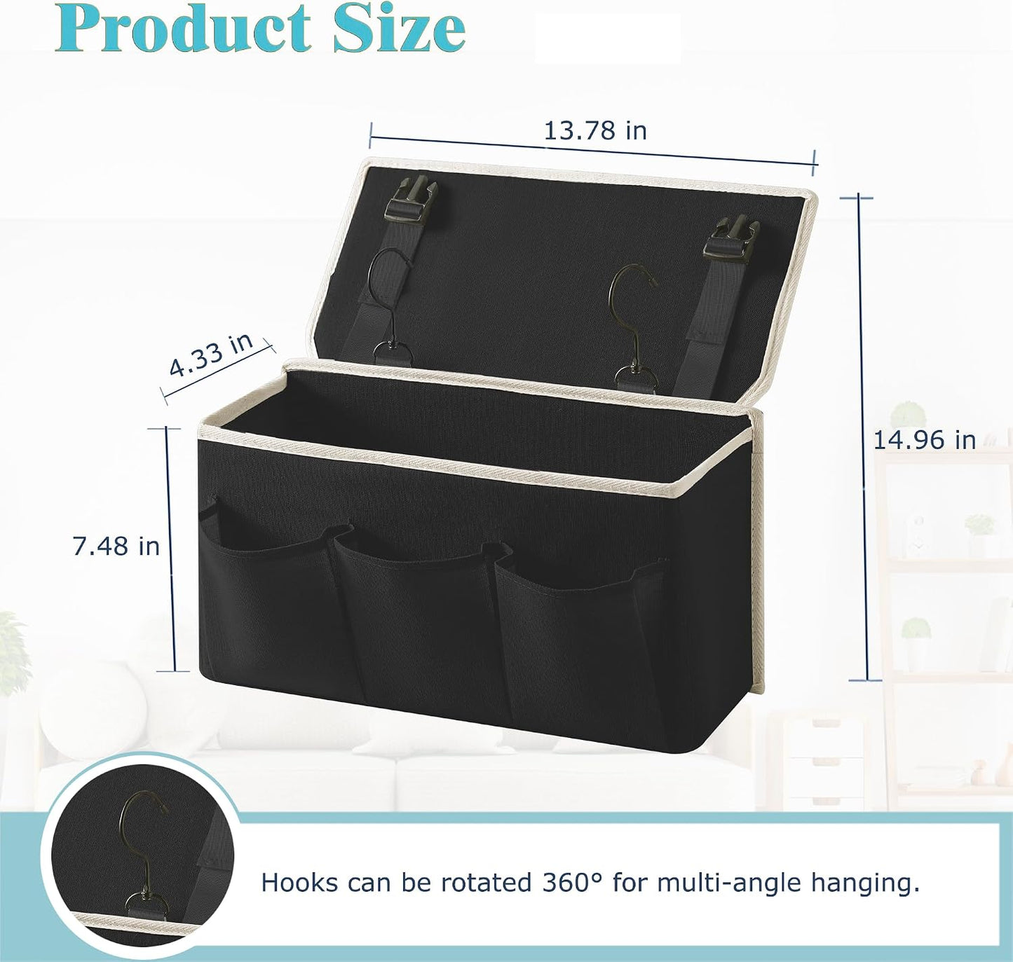 Bedside Caddy/Bedside Storage Organizer Hanging Bag with Three Options,Suitable for home beds, sofas, and dormitory beds—can hold magazines, books, phones, iPads, remote controls. (Gray)