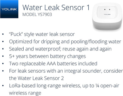 YoLink Water Leak Starter Kit: Hub + 6 Leak Sensor 1 (Silent), LoRa Long-Range, App/SMS/Email Alerts, D2D Offline Triggers, 2 AAA Up to 5-Year Battery, Compatible with Alexa/IFTTT/Home Assistant
