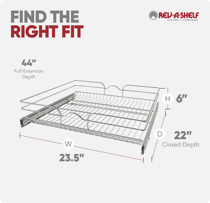 Rev-A-Shelf Pullout Organizer for Cabinets, Min Opening Width of 18" | STwo-Tier Steel Shelf for Kitchen or Vanity Cabinet Organization, Heavy Gauge Wire Slide Out Storage Basket, 5WB2-1822CR-1