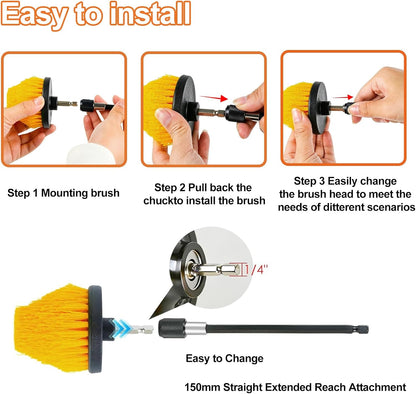 Drill Brush Attachments Set, 17PCS Power Scrubber Kit with Scouring Pads and Sponge, for Bathroom, Tile, Grout, Kitchen, Tub and Car Wheel Cleaning