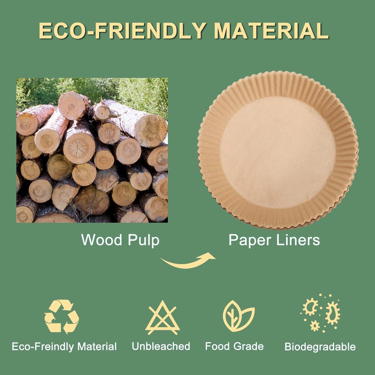 100Pcs Disposable Air Fryer Paper Liners for 3-5QT, (Round-6.3") | Unbleached & Biodegradable Material, Non-stick Parchment Paper for Frying, Baking, Roasting & Grilling