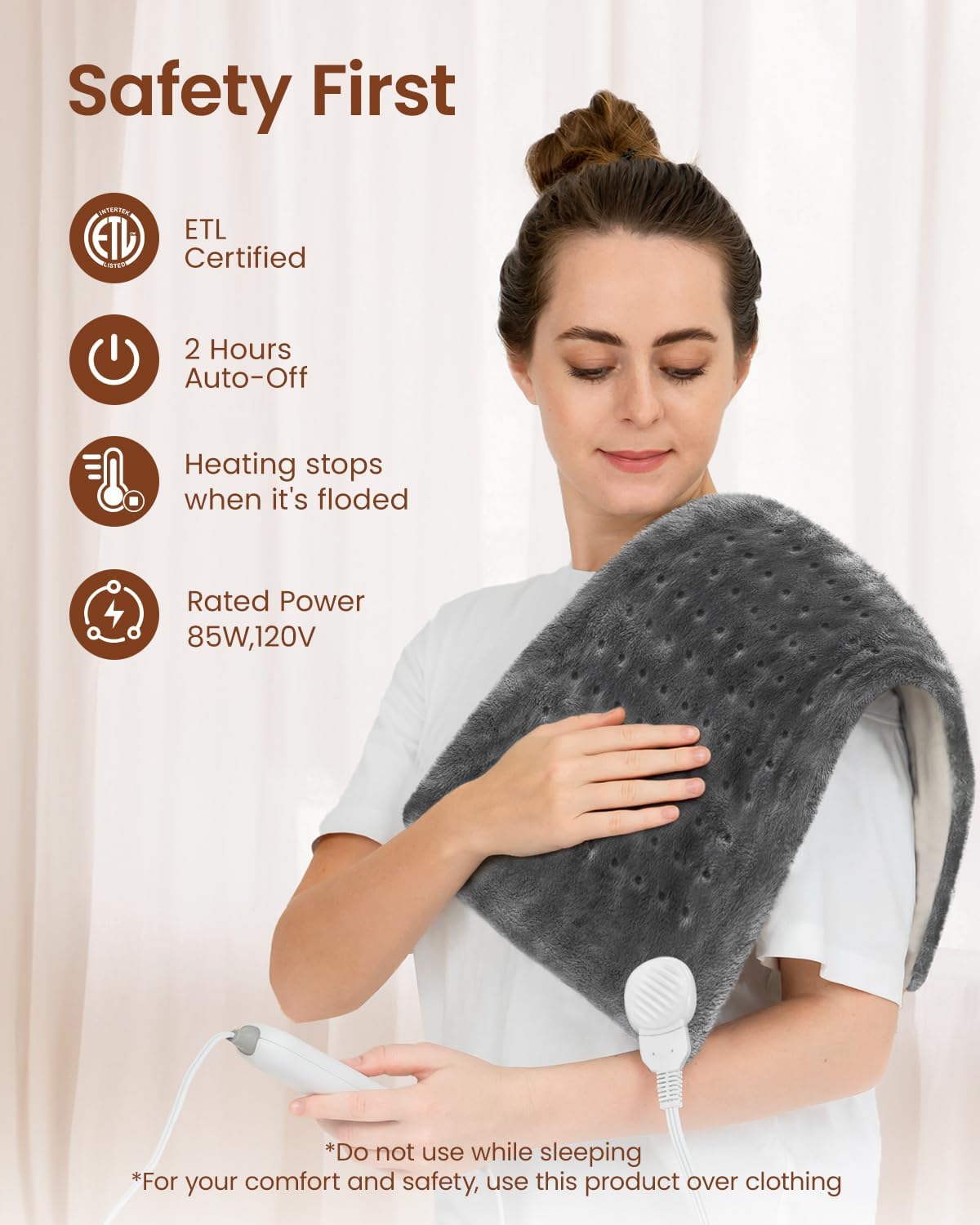 RENPHO Electric Heating Pad for Back with 10 Heat Levels, FSA Eligible HSA | Fit for Neck, Shoulder, Knee, Arm & Leg, Birthday Gift for Women, Men, Mom & Dad, HSA Approved, ETL Certified, 12 x 24", Gray