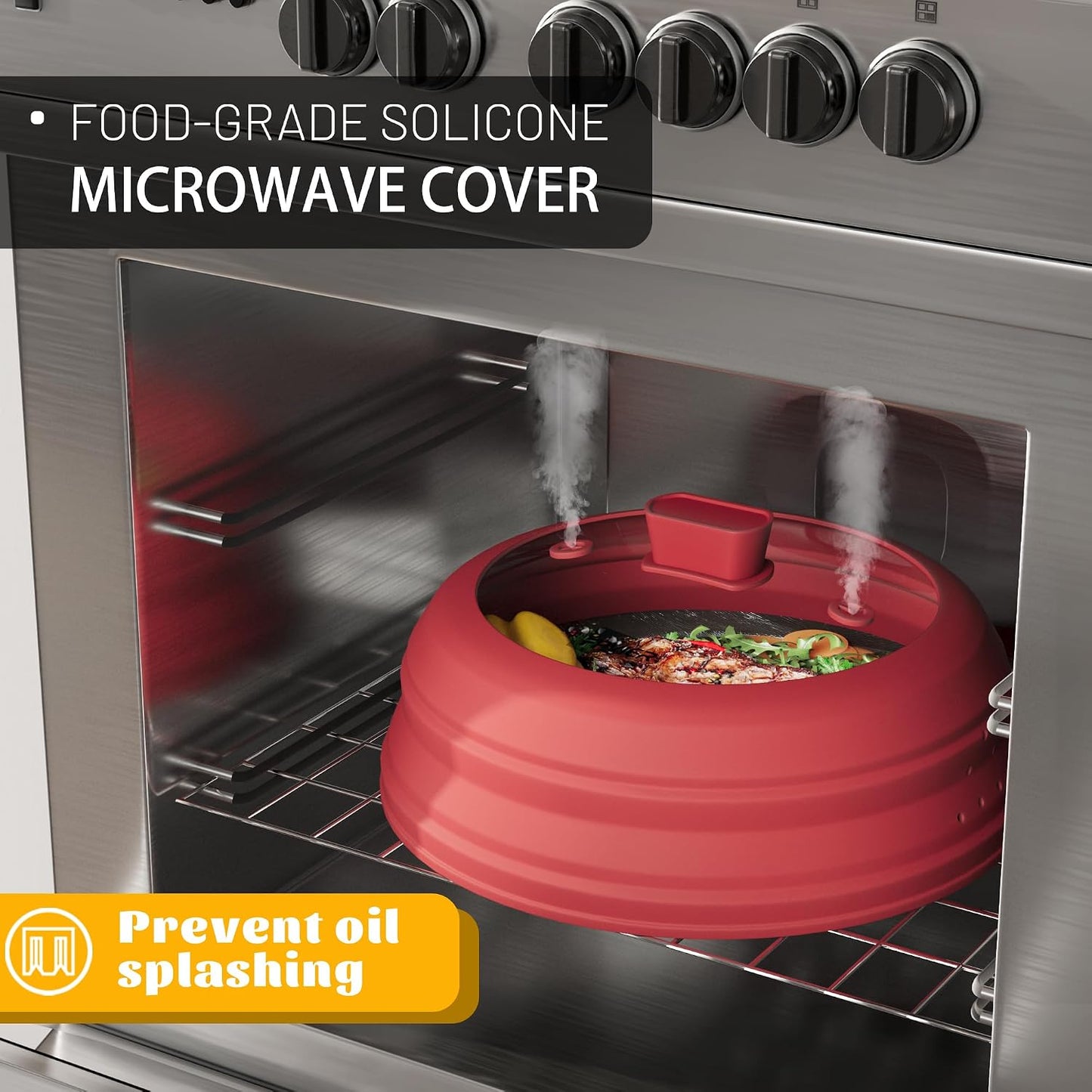 Microwave Splatter Cover, Vented Silicone and Glass Cover Splatter Guard Lid, Food Collapsible Plate Cover Lid with Easy Grip Handle. (Green, 9 inch)