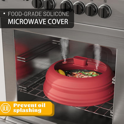 Microwave Splatter Cover, Vented Silicone and Glass Cover Splatter Guard Lid, Food Collapsible Plate Cover Lid with Easy Grip Handle. (Green, 9 inch)