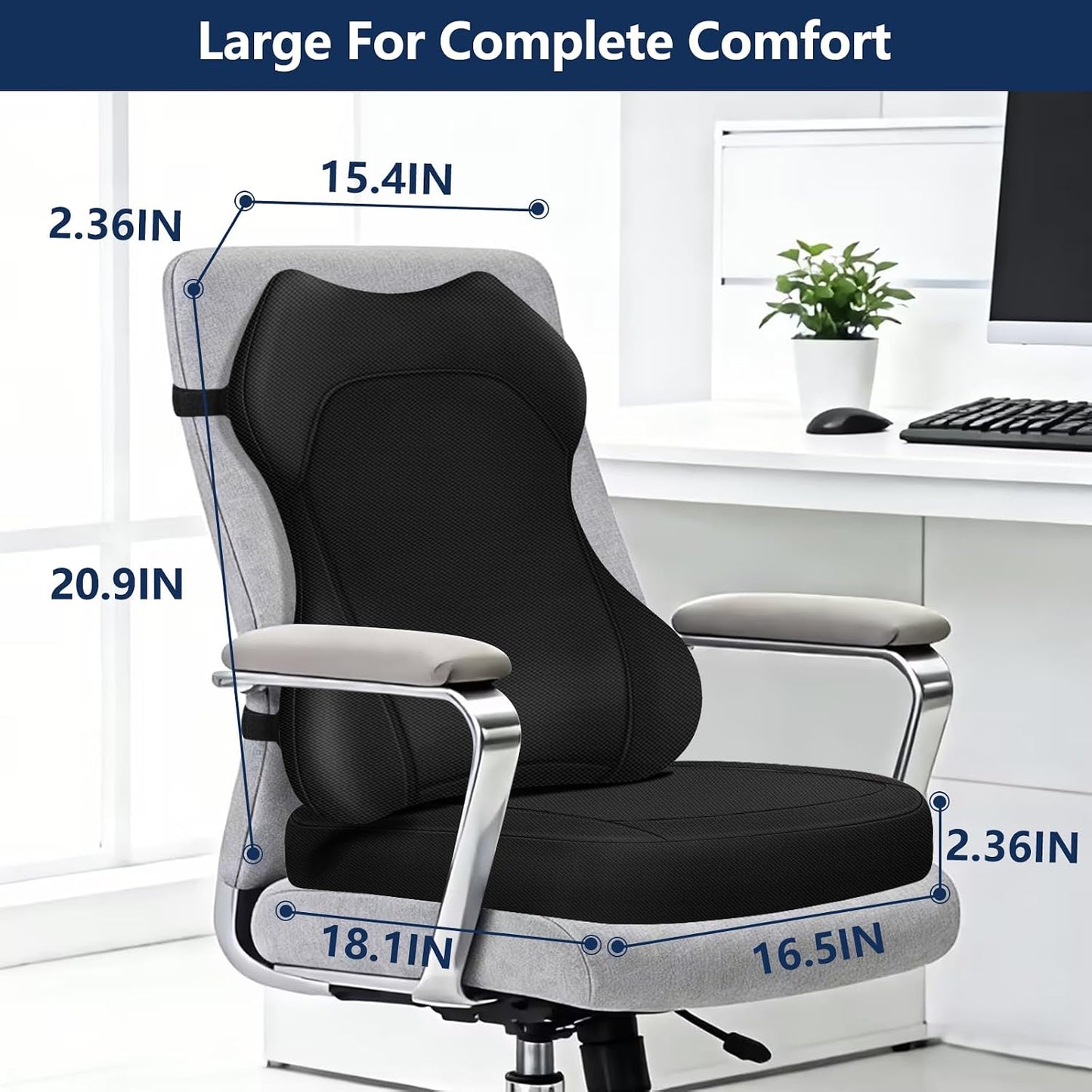 Seat Cushion,Lumbar Support Pillow for Office Chair,Ergonomic Memory Foam Back Support Pillow, High Density Foam Chair Cushion for Sciatica Pain Relief Coccyx Pad for Chair,Car,Desk,Black
