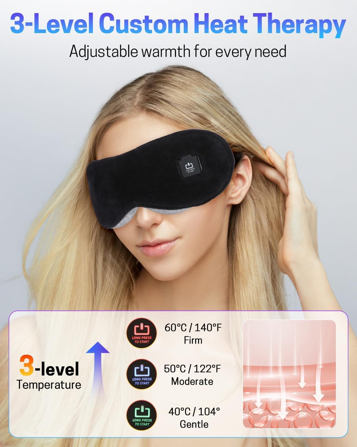 Heated Eye Mask for Dry Eyes, Stye Relief and Improved Sleep - Cordless Rechargeable Warm Compress with Graphene Heating, 3 Temp Settings, Auto Shut-Off, Washable Sleep Mask for Travel