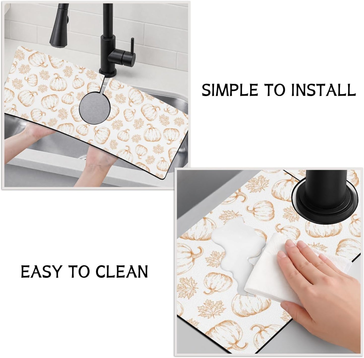 Light Brown White Checkered Kitchen Sink Splash Guard Faucet Mat,Faucet Non-Slip Absorbent Mat,Farmhouse Sink Splash Guard Behind Faucet for Kitchen Bathroom, 15"x5.5"
