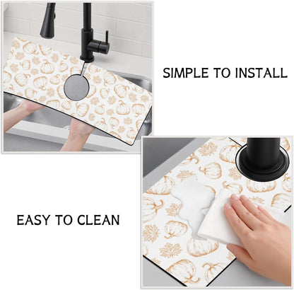Light Brown White Checkered Kitchen Sink Splash Guard Faucet Mat,Faucet Non-Slip Absorbent Mat,Farmhouse Sink Splash Guard Behind Faucet for Kitchen Bathroom, 15"x5.5"
