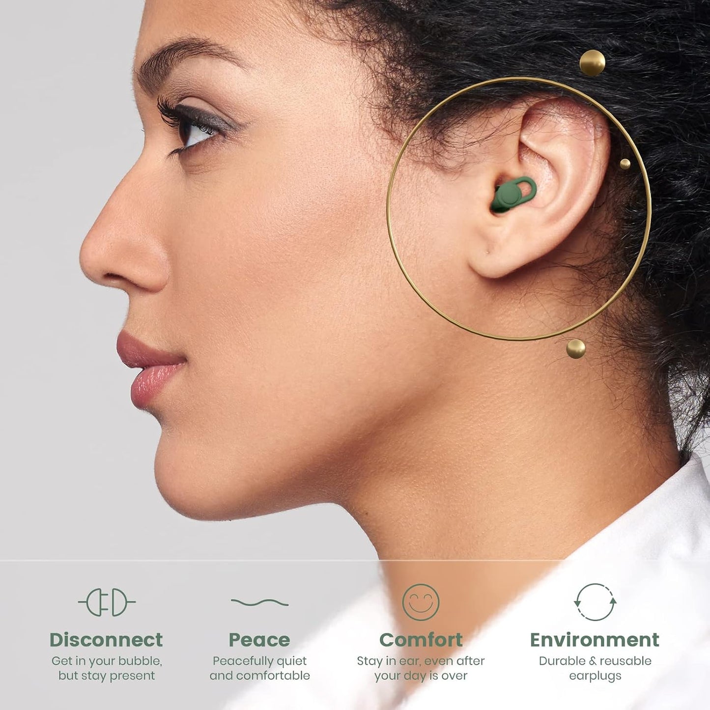 Silicone Ear Plugs for Noise Reduction - Reusable Soft Comfortable Earplugs for Sleeping,Noise Sensitivity & Flights -16 Ear Tips in XS/S/M/L, with 2 Travel Boxes - 33dB Noise Cancelling (Olive Green)