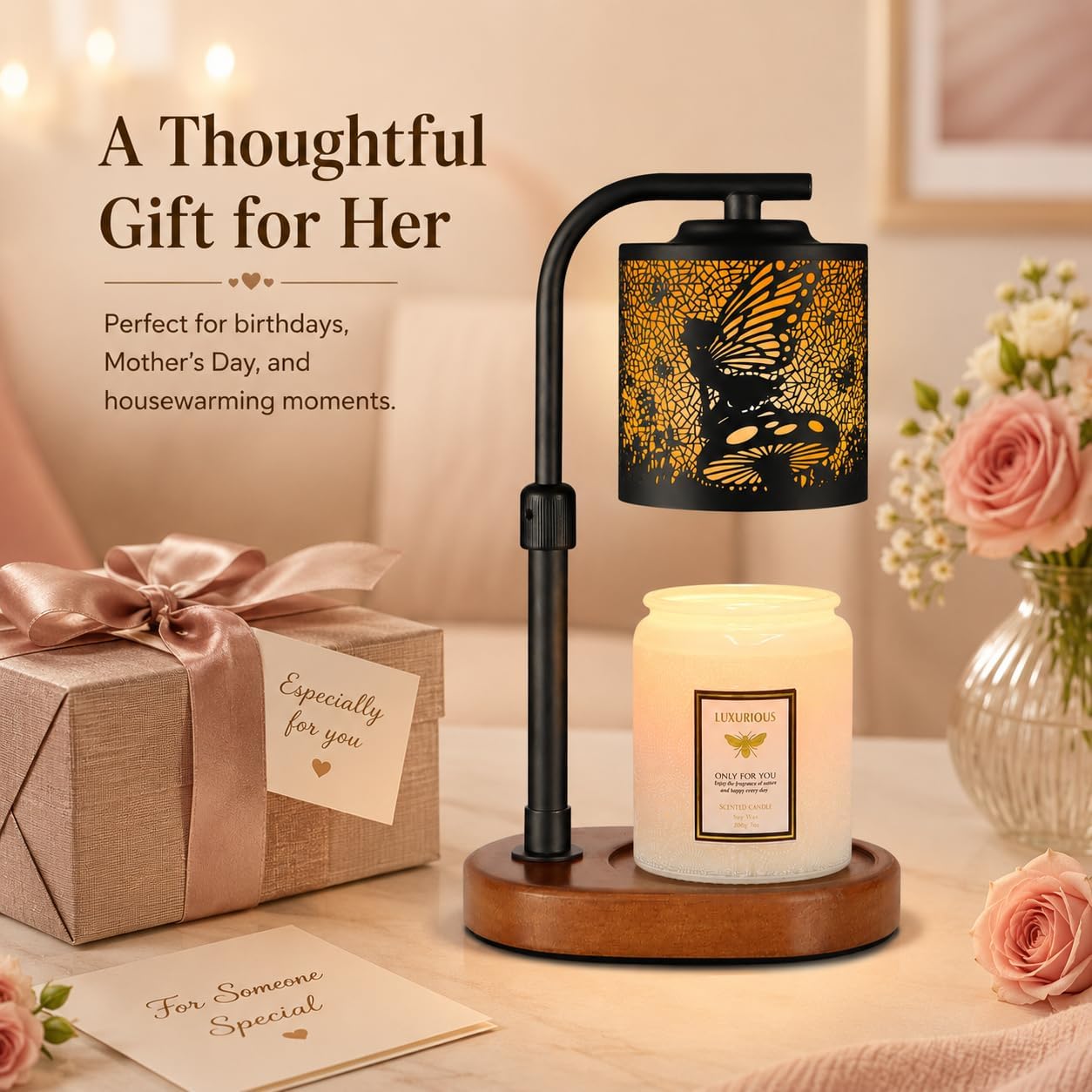 kobodon Candle Warmer Lamp with Timer Dragonfly Electric Candle Lamp Warmer | Birthday for Mom Women Home Bedroom Decor Wax Melt Warmer for Scented Wax with Jar Candles