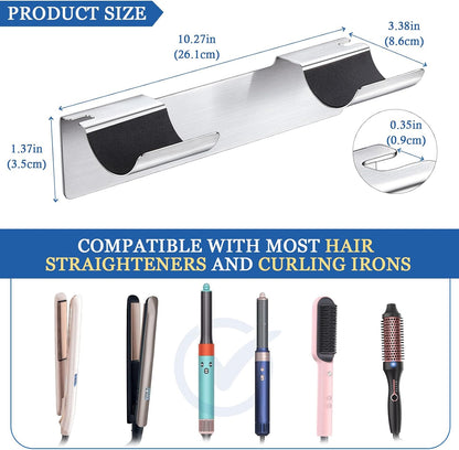 2 PCS Wall Mount Curling Iron Holder and Hair Tool Organizer with Adhesive, Multifunctional Hot Flat Iron and Hair Straightener Holder Storage Stand for Vanity, Cabinet and Wall, White