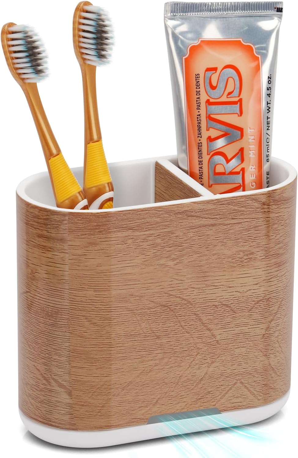 Bamboo Toothbrush Holder for Bathrooms Toothpaste Organizer, Small, White | 2 Slots, Easy to Clean, Plastic, Kids Electric Toothbrush, Drainage, Removable, For Bathroom, Vanity, Kitchen Sink, Office