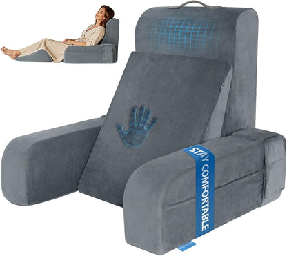 Kayfia Reading Pillow, Gel Memory Foam Back Rest Pillow, 19", Gray