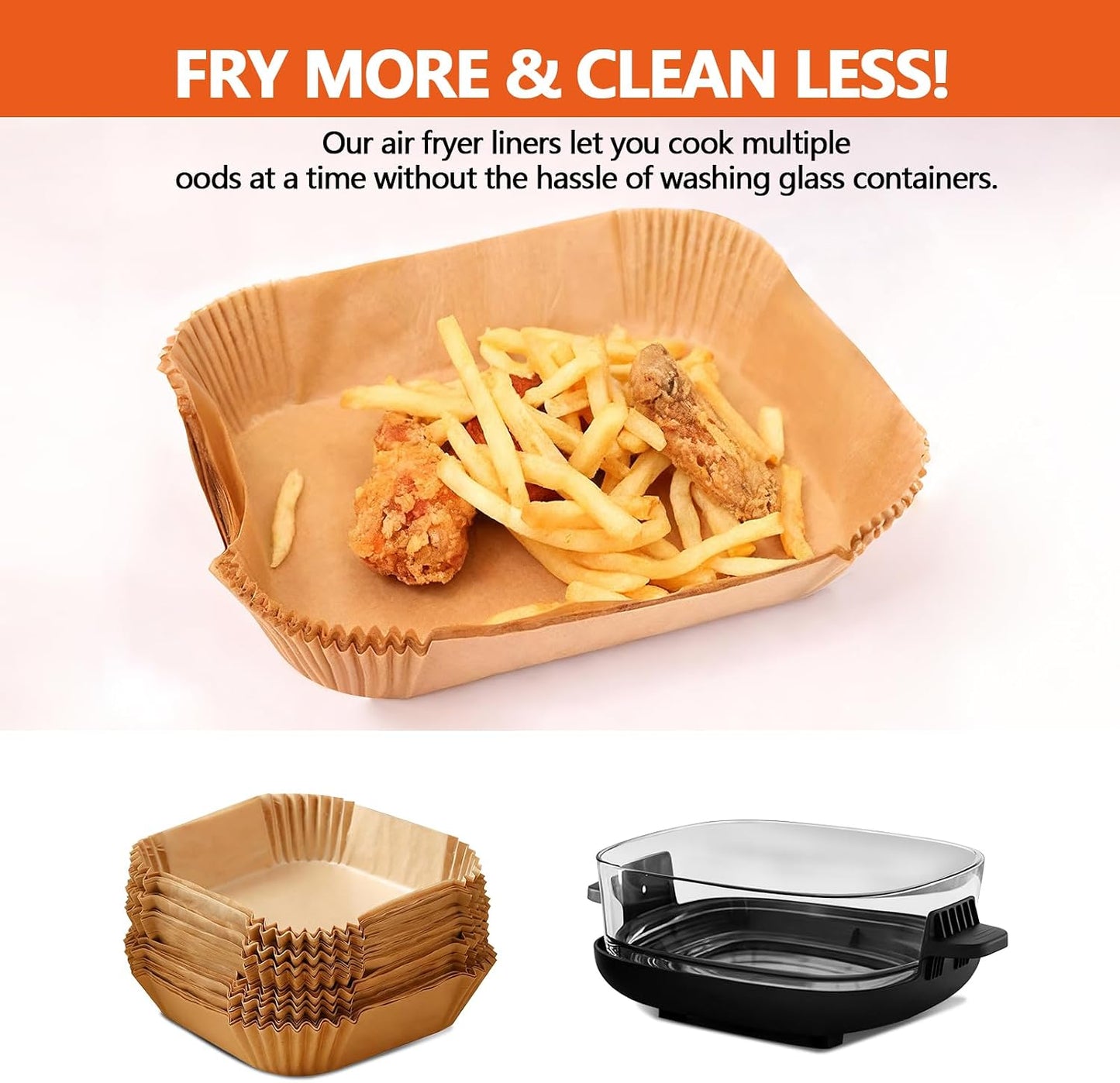 UBeesize 9 Inch Disposable Air Fryer Liners 200 Pack Square Parchment Liner
