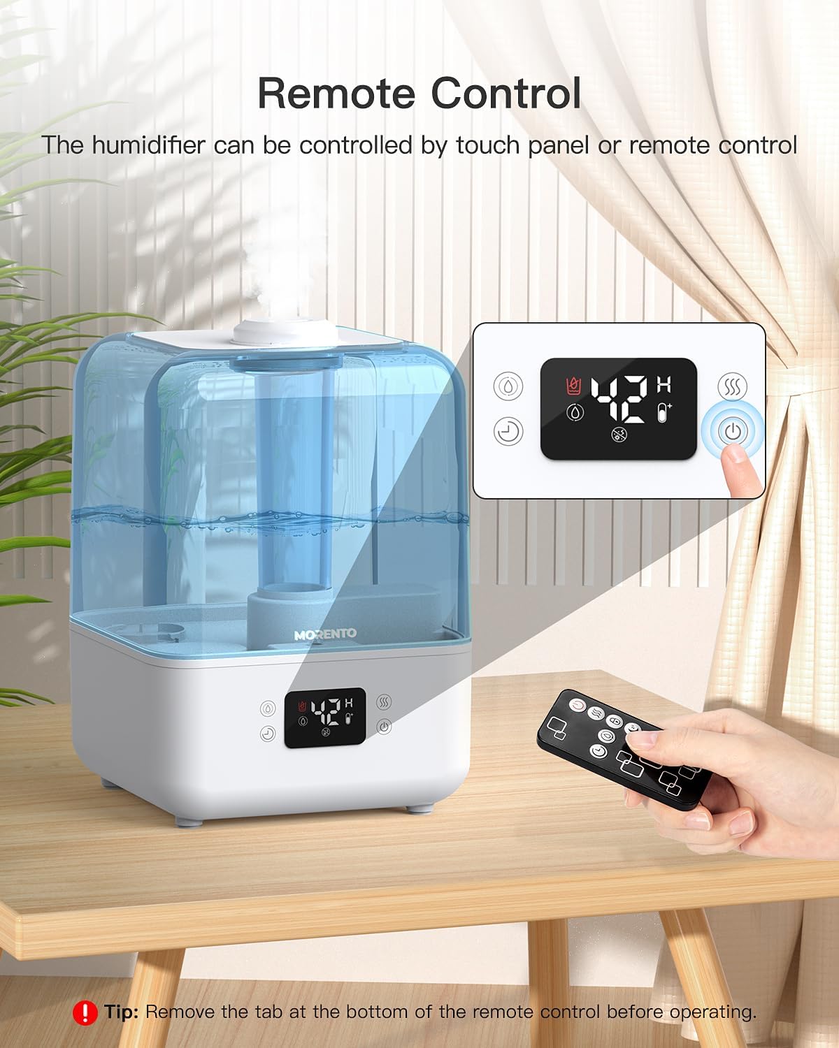 MORENTO 4.5L Top Fill Cool Mist Humidifier for Bedroom, Large Room, Home with 360 Nozzle, Auto Shut-Off, Humidity Setting, 50Hrs Runtime, Night Light, White