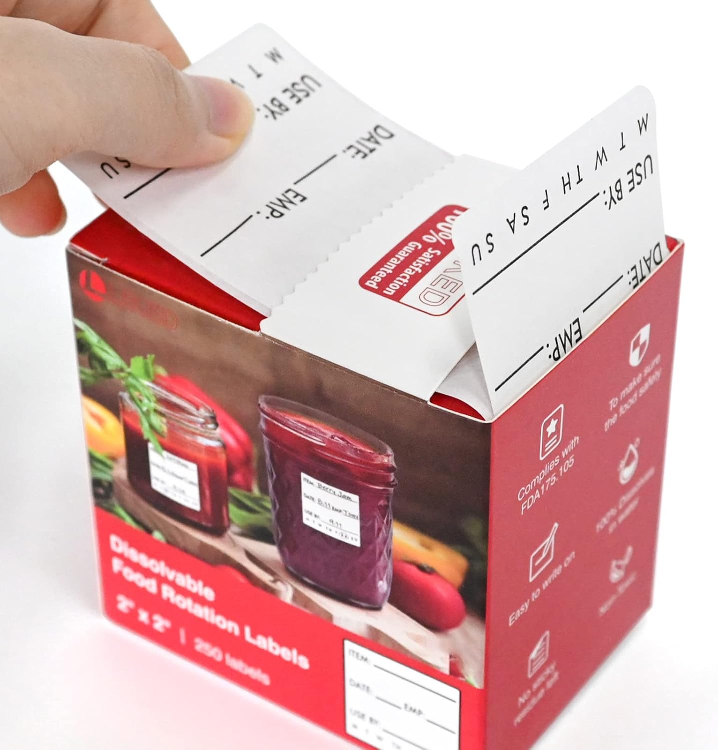 L LIKED 250 Dissolvable Labels 2"x 2" Use By Food Rotation Storage Label