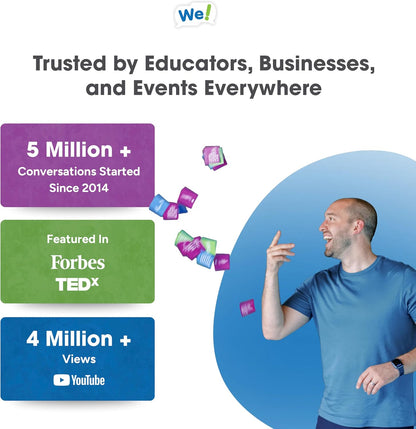 We! Connect, Ice Breaker Conversation Cards for Teams,10+ Activities | 20 fun, 20 deep & 20 self-reflection cards with10-plus activity guides & videos for workplace & education, featured by TEDx