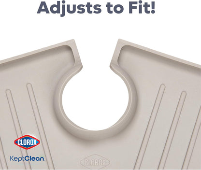 Clorox KeptClean™ 3-Piece Kitchen Sink Set with Two Interlocking Non-Slip Dish Drying Mats and Self-Draining Faucet Guard Splash Protector for Sink Areas, Almond Cream