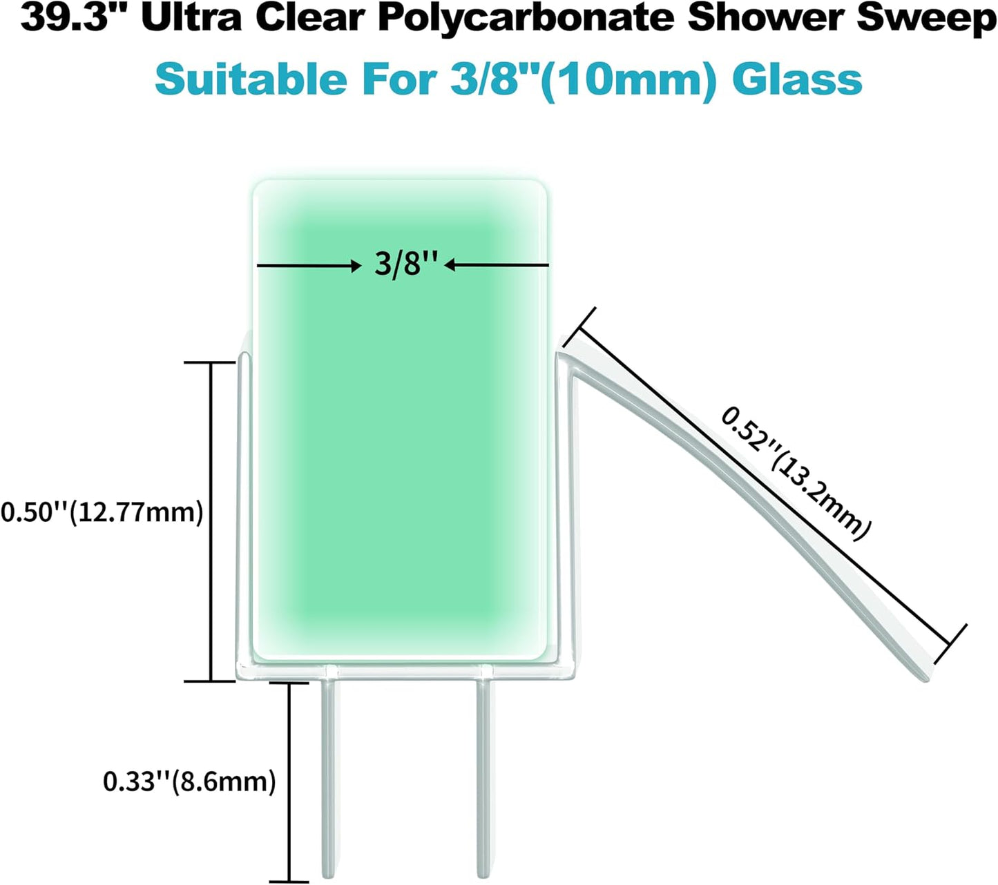2Pack Frameless Shower Door Bottom Seal Strip for 3/8"(10mm) Glass, 39.3" Ultra Clear Polycarbonate Shower Sweep, Water Guard Barrier