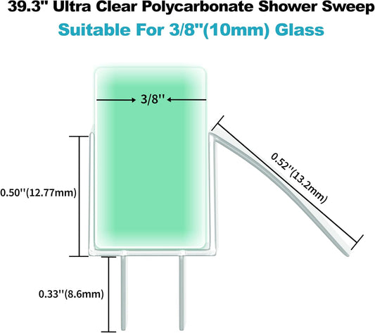 2Pack Frameless Shower Door Bottom Seal Strip for 3/8"(10mm) Glass, 39.3" Ultra Clear Polycarbonate Shower Sweep, Water Guard Barrier