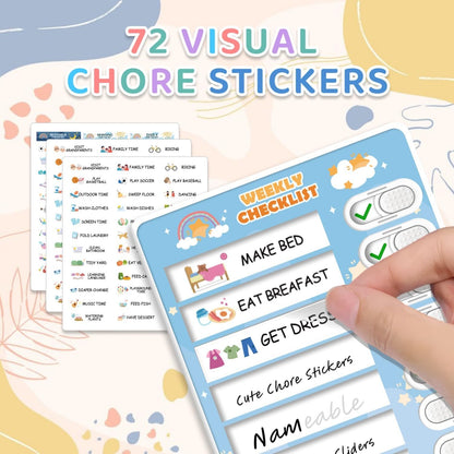 Upgraded Slider 4 in 1 Reward Chart for Kids, Reusable Bedtime/Morning/Daily Routine Chart for Kids, Magnetic Chore Chart for Kids Toddlers, Sticker Chart for Kids Behavior Chart for Kids at Home