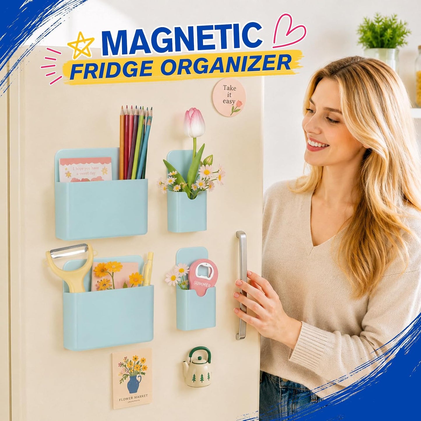 Magnetic Pen Holder, Magnetic Marker Holder, 4 Pack, White | Magnetic Cups for Dry Erase Markers, Pen Organizer for Whiteboard, Refrigerator, Locker, Cruise, Classroom, Office, School