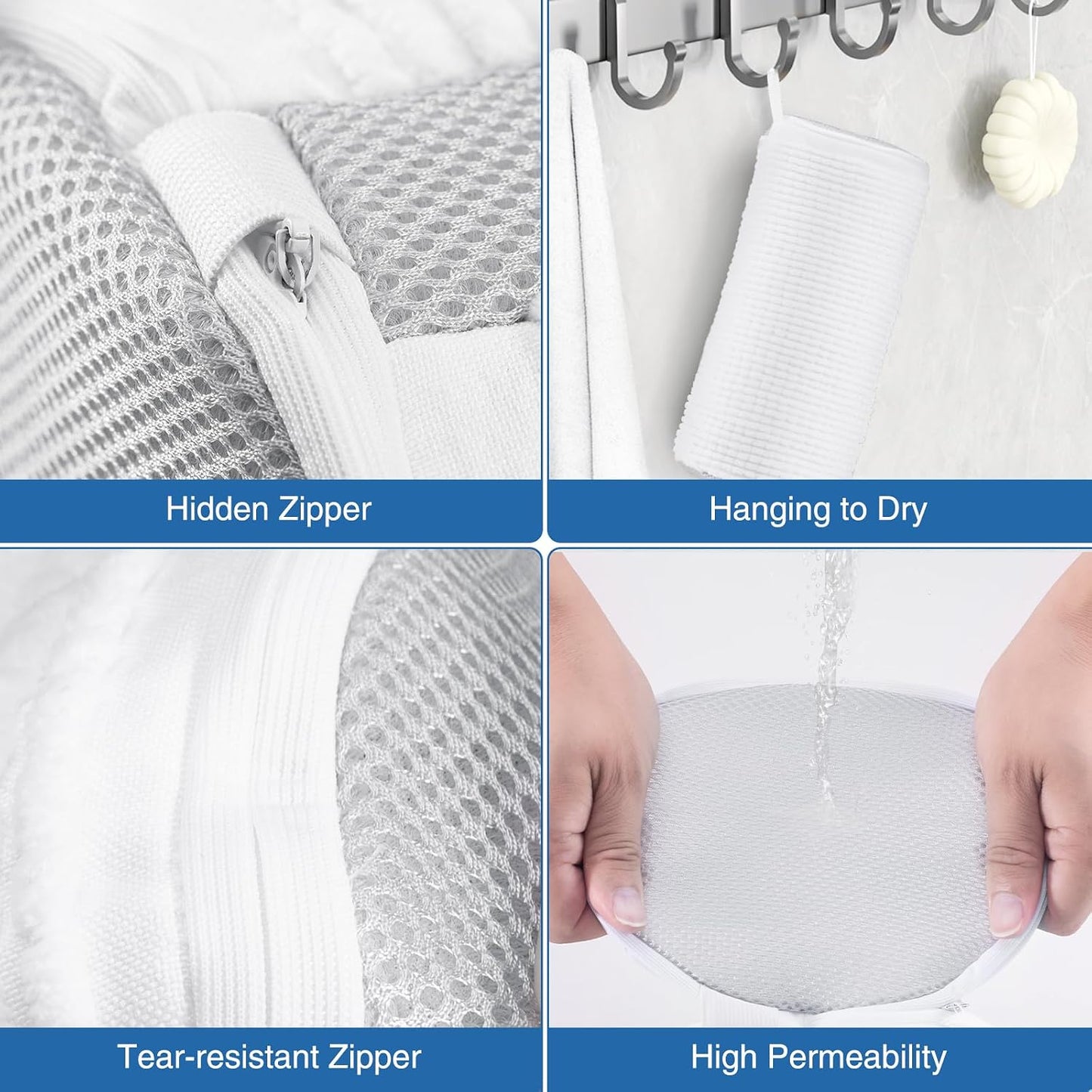 Shoe Washing Bag for Washing Machine, Fluffy Fibers Keep 360° Wrap-around Cleaning, Adjustable Shoe Trees, Durable Hidden Zipper Reusable Laundry Bag for Sneaker Gym Shoes White