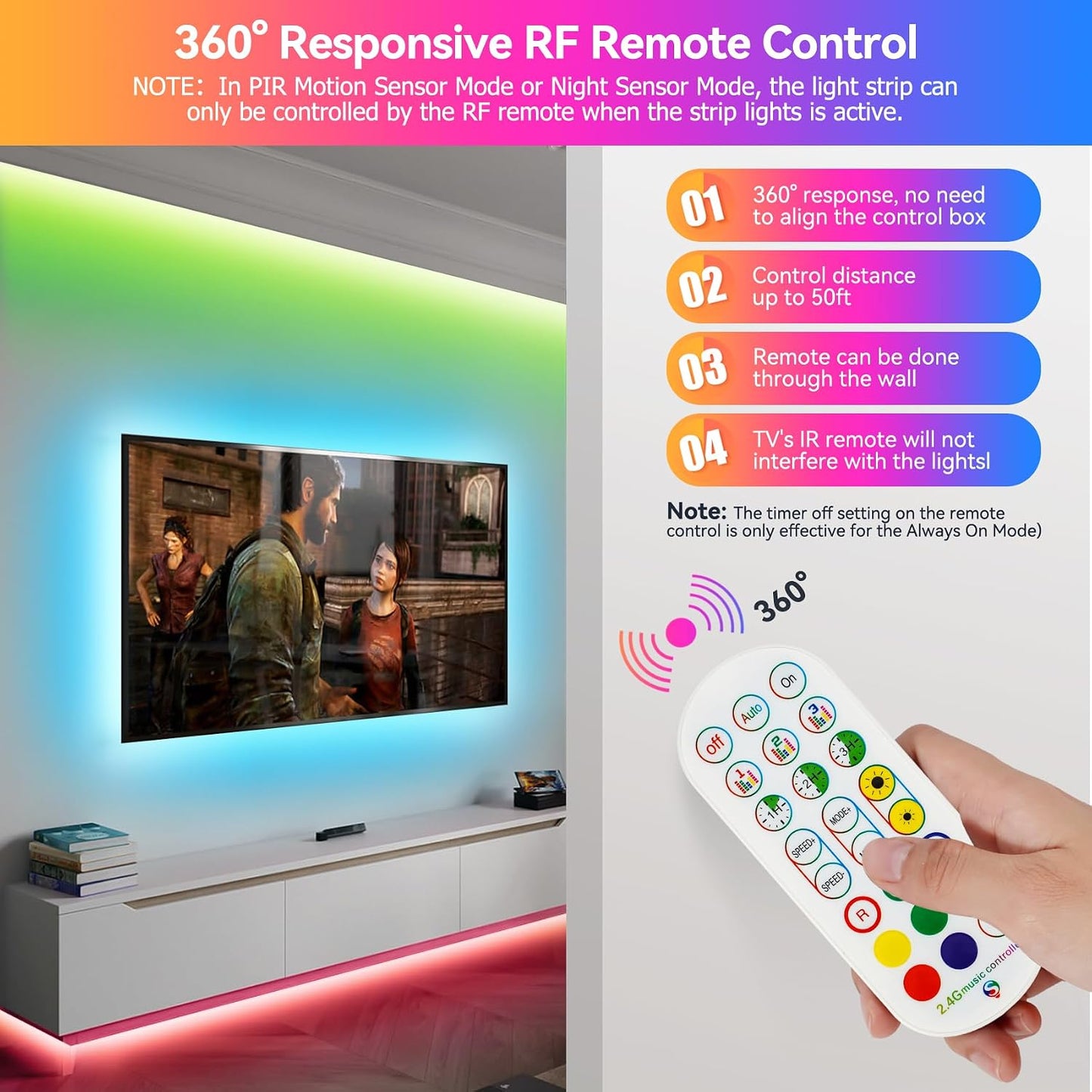 9.8Ft RGB LED Strip Lights, Motion Sensor Under Bed Lights, Indoor Usage, USB Powered, 3 Modes, App Control, RF Remote, SMD5050, for Bedroom, Kitchen, Stairs | Color Changing Motion Activated LED Strip Night Lighting,Music sync,Auto on/Off,USB Powered