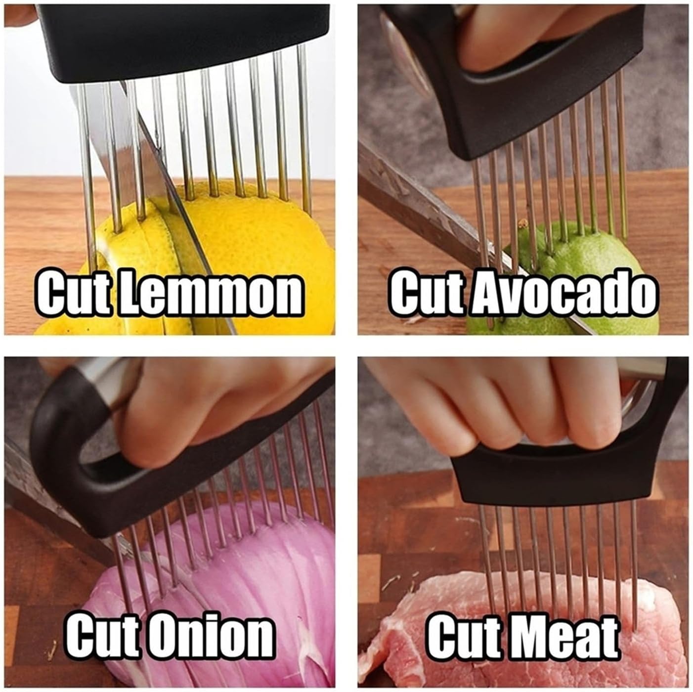 Stainless Steel Onion Slice Holder, New Onion Holder for Slicing, Lemon Slicer Vegetable Cutter, Chopper Slicing Assistant Tool for Potato, Tomato, Meat, Onion Home Kitchen Tools