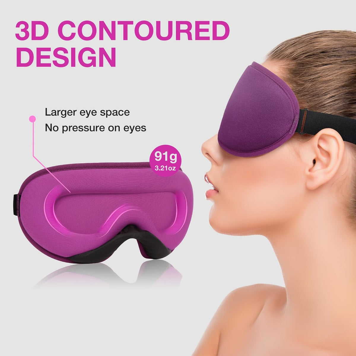 LYSIAN 3D Blackout Sleep Mask for Side Sleepers, 5 Pairs Ear Plugs, Black