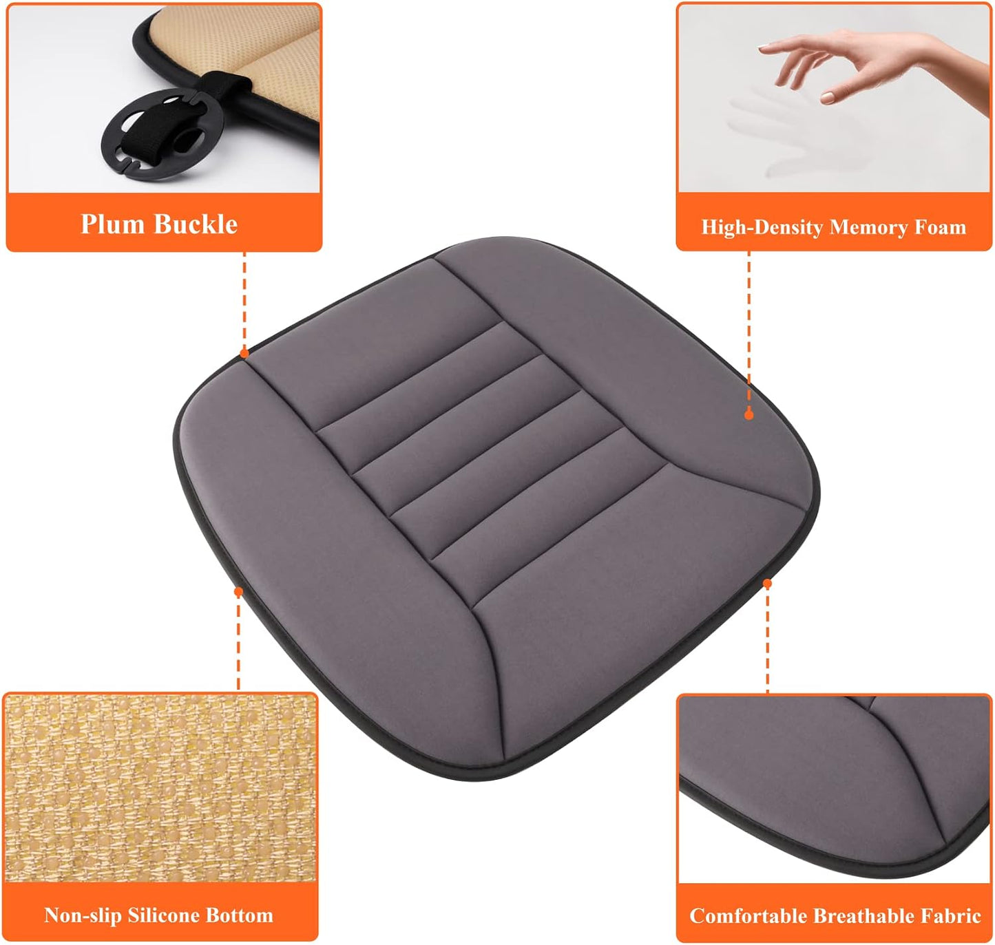 kingphenix Memory Foam Car Seat Cushion for Driver and Office Chair Comfort | 1.2-Inch-Thick Memory Foam Seat Pad, Soft, Breathable Fabric, Non-Slip Silicone Bottom for Long Drives and Office Use, Black
