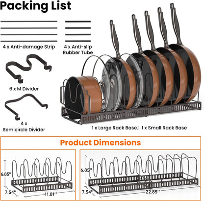 MUDEELA Expandable Pot Pan Lid Organizers inside Cabinet, 10 Divider-Black | Expandable 11.8–22.9", 10 Adjustable Divider, Tool-Free Assembly, Non-Slip, Scratch-Proof, For Pan Lid Cutting Board Bakeware