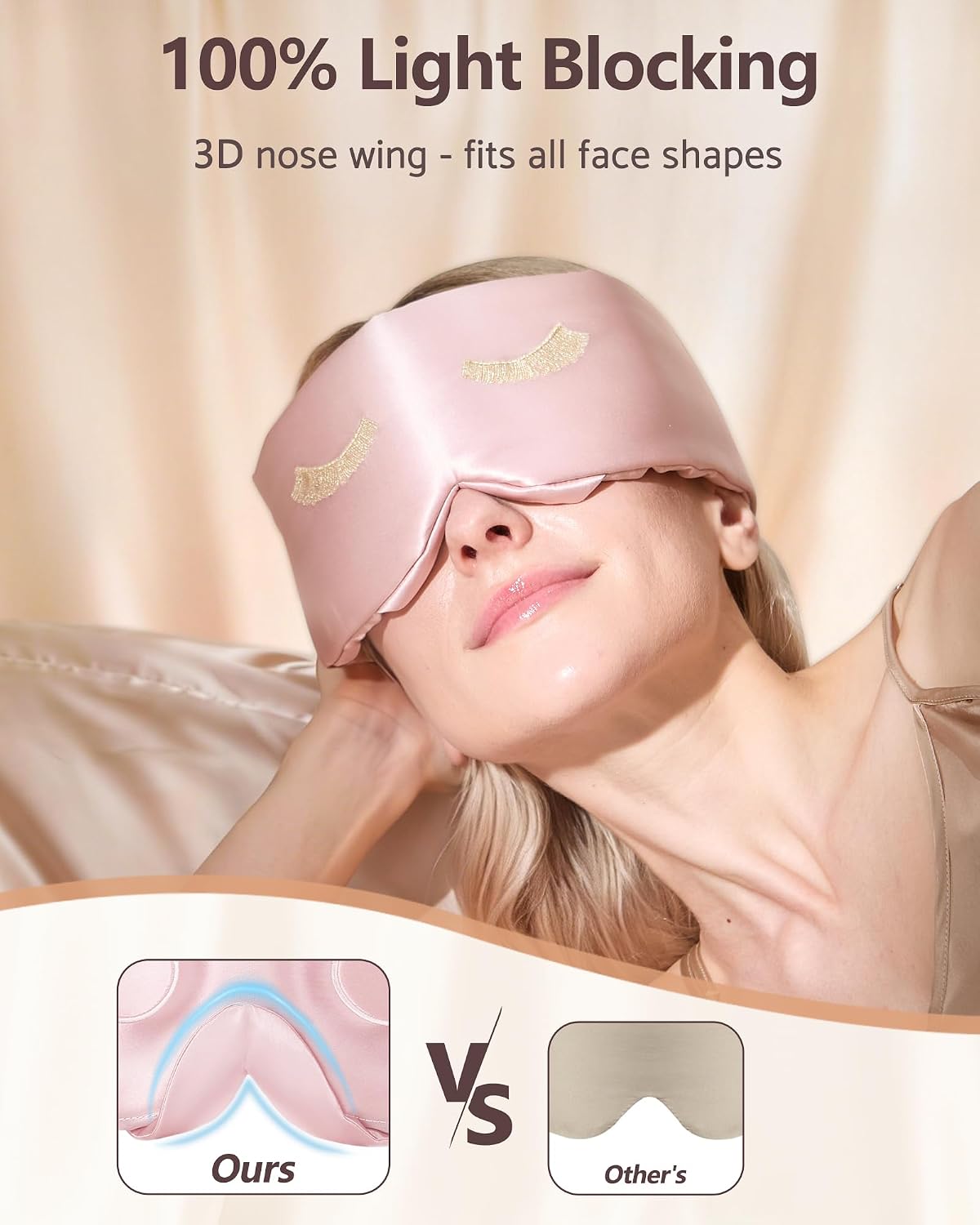 BeeVines Luxury Pure 100% Silk Sleep Mask for Women, 3D Contoured Eye Mask