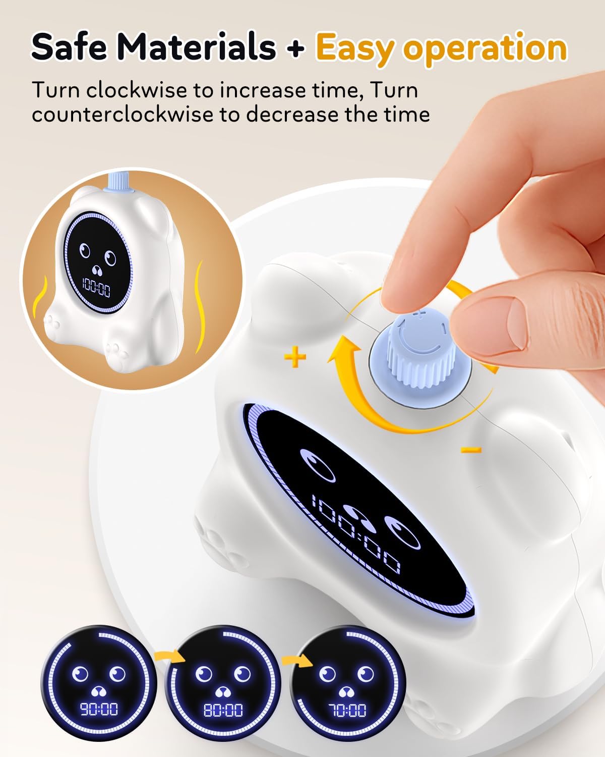 Visual Timer for Kids, 100 Min, Rechargeable Countdown Timers, Adjustable Sound Alert, Adjustable Brightness, Productivity Timers for ADHD, Silent Operation, Desk Time Management Tool for Toddler