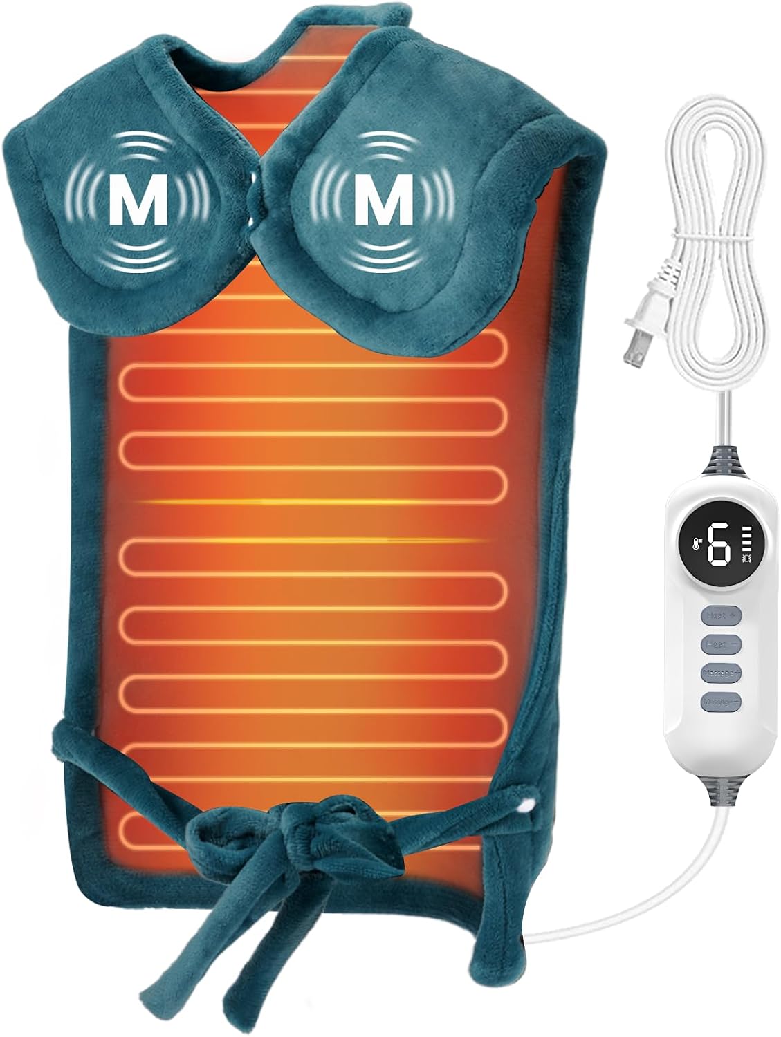 DAILYLIFE Heating Pad with Massager for Neck and Shoulders, Wearable Electric Heating Pads for Back Pain Relief, Auto-Shut Off, 6 Heat Settings, 4 Massage Modes, Large Size, UL Certified, Blue