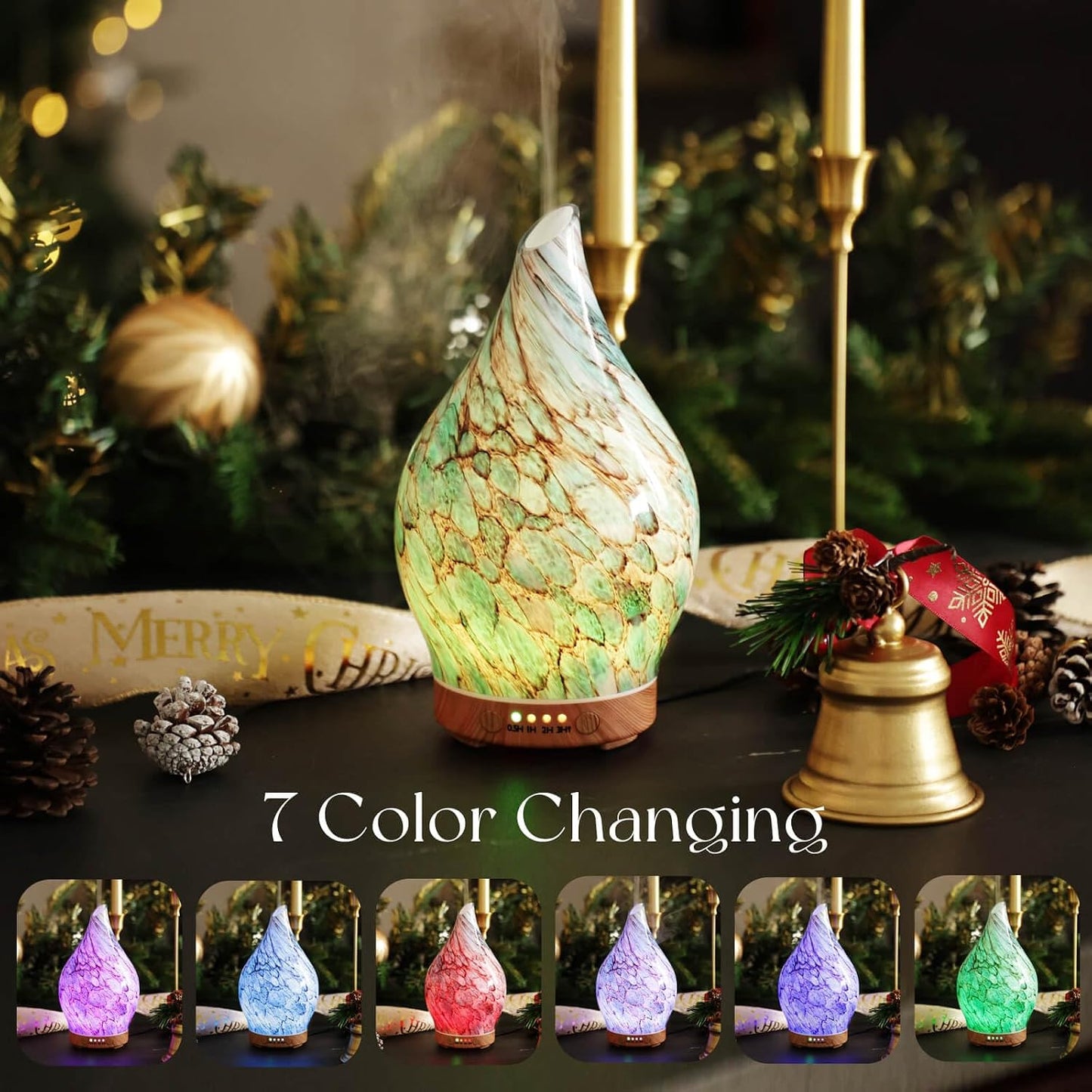 Porseme Oil Diffuser 3D Glass Aromatherapy Ultrasonic Humidifier, Air Refresh Auto Shut-Off, Timer Setting, BPA Free for Home Hotel Yoga Leisure SPA Gift 150ml Last 6H - Colors A
