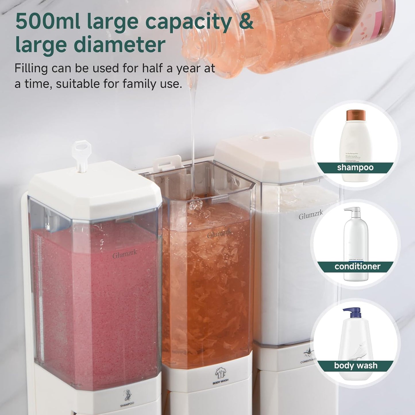 Shampoo and Conditioner Dispenser 3 Chamber No Drill Shampoo Dispenser for Shower Wall Mounted Shower Soap Dispenser 3 * 500ml Refillable Shower Dispenser for Bathroom Hotel(Black 3 Chamber)
