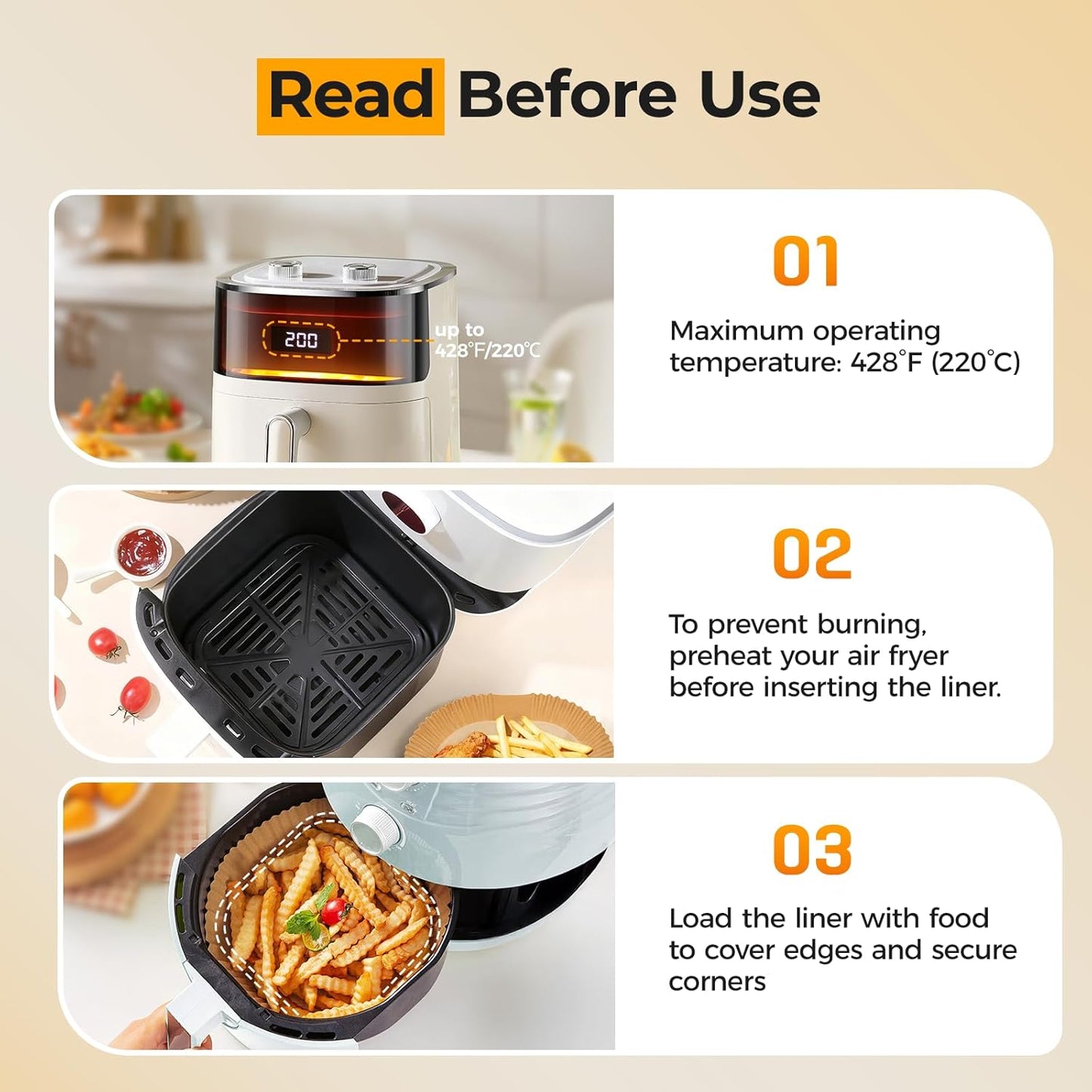 Vailnd Air Fryer Paper Liners, 200pcs Air Fryer Liners Disposable 8" Square | Baking Paper Liner for 5-8 qt Airfryer Basket, Non-stick and Oil Proof Parchment Paper for Oven, Pans & Baking
