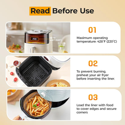 Vailnd Air Fryer Paper Liners, 200pcs Air Fryer Liners Disposable 8" Square | Baking Paper Liner for 5-8 qt Airfryer Basket, Non-stick and Oil Proof Parchment Paper for Oven, Pans & Baking