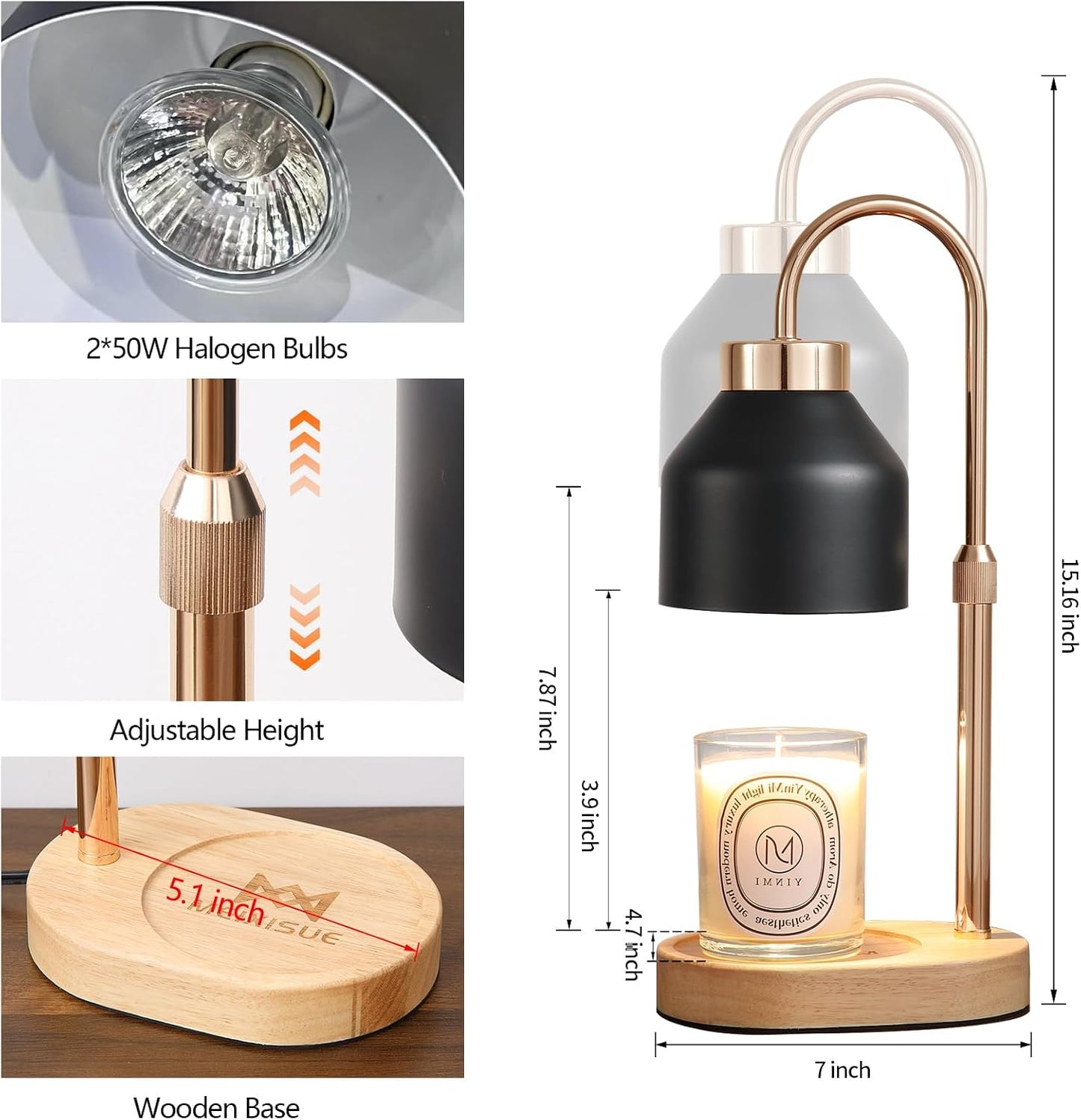 Candle Warmer Lamp with Timer and Dimmer,Electric Gold Light Gifts for Women Melt Wax Warmer Lamp with 2 Bulbs for Candle Jars House Warming New Home Decor Bedroom