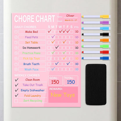 Eaasty Acrylic Magnetic Chore Chart Dry Erase Acrylic Board 8.66" x 11.8" Daily Chore Planner to Do List Reward Responsibility Chart with Magnetic Markers and Board Eraser for Home Refrigerator (Blue)