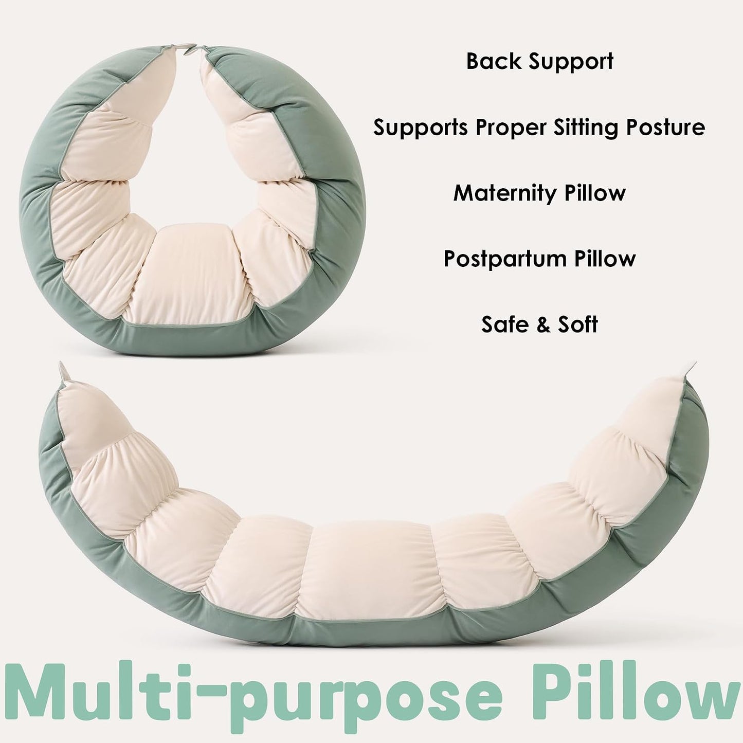 Peallow(Pat. Pend) – Long Round Body Pillow for Adults, Bolster Pillow for Sleeping, Soft and Supportive Pillow for Sleeping & Lumbar Support (Green-White, 29.5")