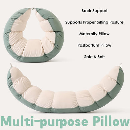 Peallow(Pat. Pend) – Long Round Body Pillow for Adults, Bolster Pillow for Sleeping, Soft and Supportive Pillow for Sleeping & Lumbar Support (Green-White, 29.5")
