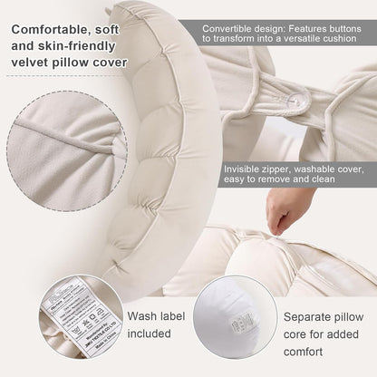 Peallow(Pat. Pend) – Long Round Body Pillow for Adults, Bolster Pillow for Sleeping, Soft and Supportive Pillow for Sleeping & Lumbar Support (Green-White, 29.5")