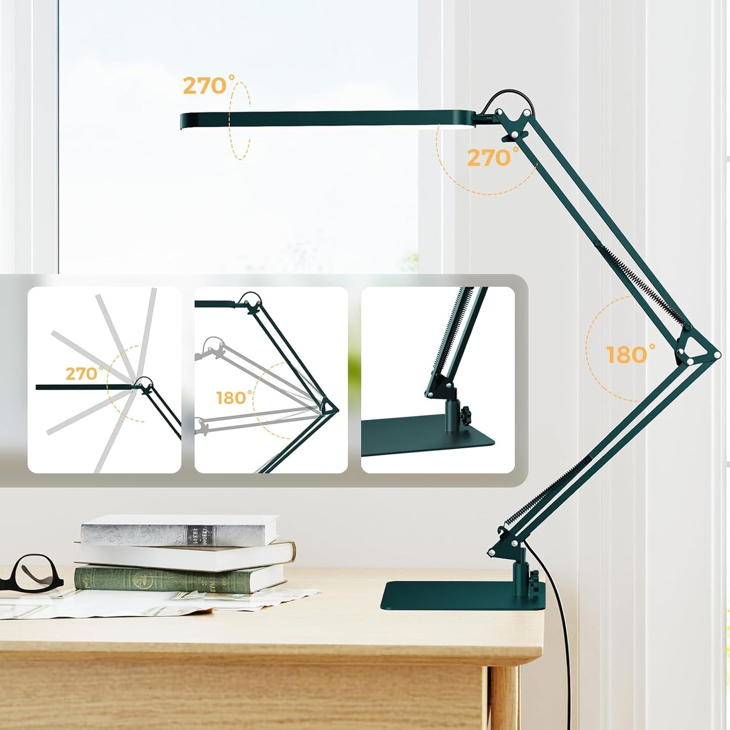 SKYLEO Desk Lamp for Home Office, Eye Comfortable LED Desk Light for Long Hours, Adjustable Swing Arm with Memory Function, Black