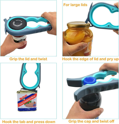 Jar Opener for Weak Hands, 5 in 1 Bottle Opener for Seniors with arthritis | Multifunctional Adjustable Lid Opener with Non-Slip Rubber Gripper Pad – Effortlessly Opens Jars, Bottles & Pop-Top Cans
